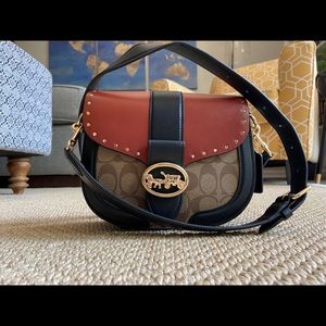 Coach Georgie Saddle Bag In Colorblock Signature Canvas With Rivets